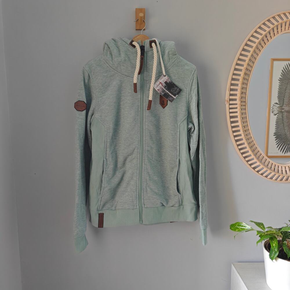 NWT Naketano Birol Men’s L Green Melange Full Zip Cowl Hood Hoodie Jacket
